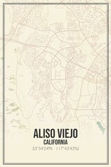 Retro US city map of Aliso Viejo, California. Vintage street map.
