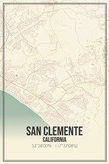 Retro US city map of San Clemente, California. Vintage street map.