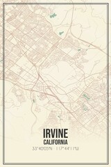 Fototapeta na wymiar Retro US city map of Irvine, California. Vintage street map.
