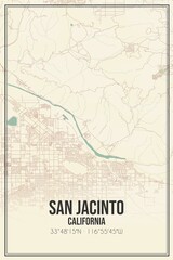Retro US city map of San Jacinto, California. Vintage street map.