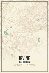 Retro US city map of Irvine, California. Vintage street map.