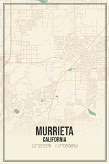Retro US city map of Murrieta, California. Vintage street map.