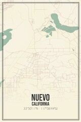 Retro US city map of Nuevo, California. Vintage street map.