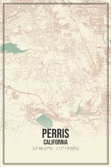 Retro US city map of Perris, California. Vintage street map.