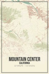 Retro US city map of Mountain Center, California. Vintage street map.