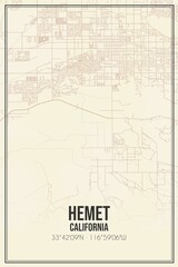 Retro US city map of Hemet, California. Vintage street map.
