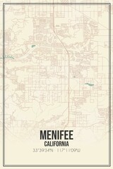 Retro US city map of Menifee, California. Vintage street map.