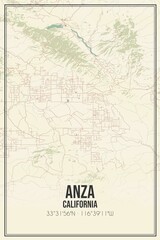 Retro US city map of Anza, California. Vintage street map.
