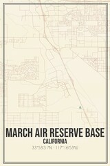 Retro US city map of March Air Reserve Base, California. Vintage street map.