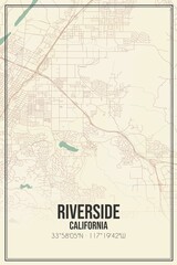 Retro US city map of Riverside, California. Vintage street map.