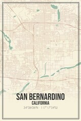 Retro US city map of San Bernardino, California. Vintage street map.