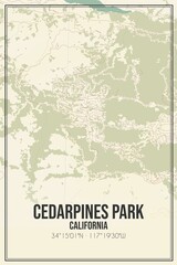 Retro US city map of Cedarpines Park, California. Vintage street map.