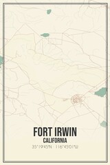 Retro US city map of Fort Irwin, California. Vintage street map.