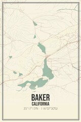 Retro US city map of Baker, California. Vintage street map.