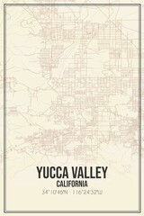 Fototapeta na wymiar Retro US city map of Yucca Valley, California. Vintage street map.