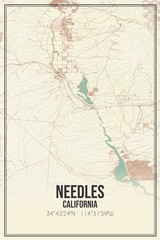 Retro US city map of Needles, California. Vintage street map.