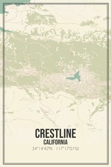 Retro US city map of Crestline, California. Vintage street map.