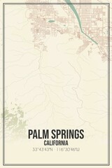 Retro US city map of Palm Springs, California. Vintage street map.