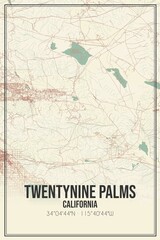 Retro US city map of Twentynine Palms, California. Vintage street map.