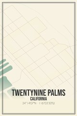 Retro US city map of Twentynine Palms, California. Vintage street map.