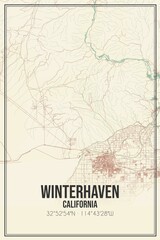 Retro US city map of Winterhaven, California. Vintage street map.