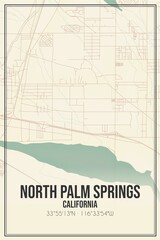 Retro US city map of North Palm Springs, California. Vintage street map.