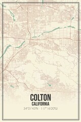 Retro US city map of Colton, California. Vintage street map.