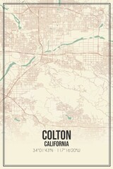 Fototapeta premium Retro US city map of Colton, California. Vintage street map.