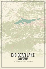 Retro US city map of Big Bear Lake, California. Vintage street map.