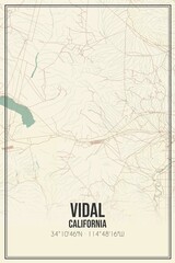 Retro US city map of Vidal, California. Vintage street map.