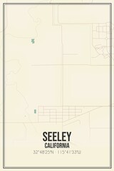 Retro US city map of Seeley, California. Vintage street map.