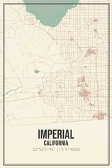 Retro US city map of Imperial, California. Vintage street map.