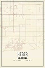 Retro US city map of Heber, California. Vintage street map.