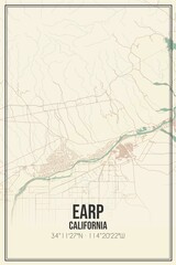 Retro US city map of Earp, California. Vintage street map.
