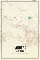 Retro US city map of Landers, California. Vintage street map.