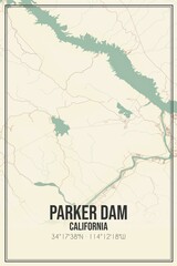 Retro US city map of Parker Dam, California. Vintage street map.