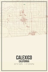 Retro US city map of Calexico, California. Vintage street map.