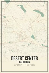 Retro US city map of Desert Center, California. Vintage street map.