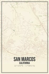 Retro US city map of San Marcos, California. Vintage street map.