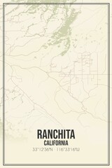 Fototapeta premium Retro US city map of Ranchita, California. Vintage street map.