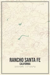 Retro US city map of Rancho Santa Fe, California. Vintage street map.