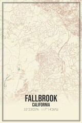 Retro US city map of Fallbrook, California. Vintage street map.