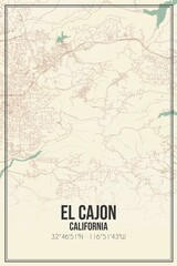 Retro US city map of El Cajon, California. Vintage street map.