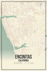 Retro US city map of Encinitas, California. Vintage street map.
