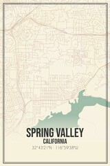 Retro US city map of Spring Valley, California. Vintage street map.