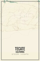 Retro US city map of Tecate, California. Vintage street map.