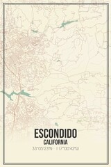 Retro US city map of Escondido, California. Vintage street map.