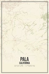 Retro US city map of Pala, California. Vintage street map.