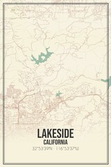 Retro US city map of Lakeside, California. Vintage street map.