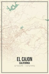 Retro US city map of El Cajon, California. Vintage street map.